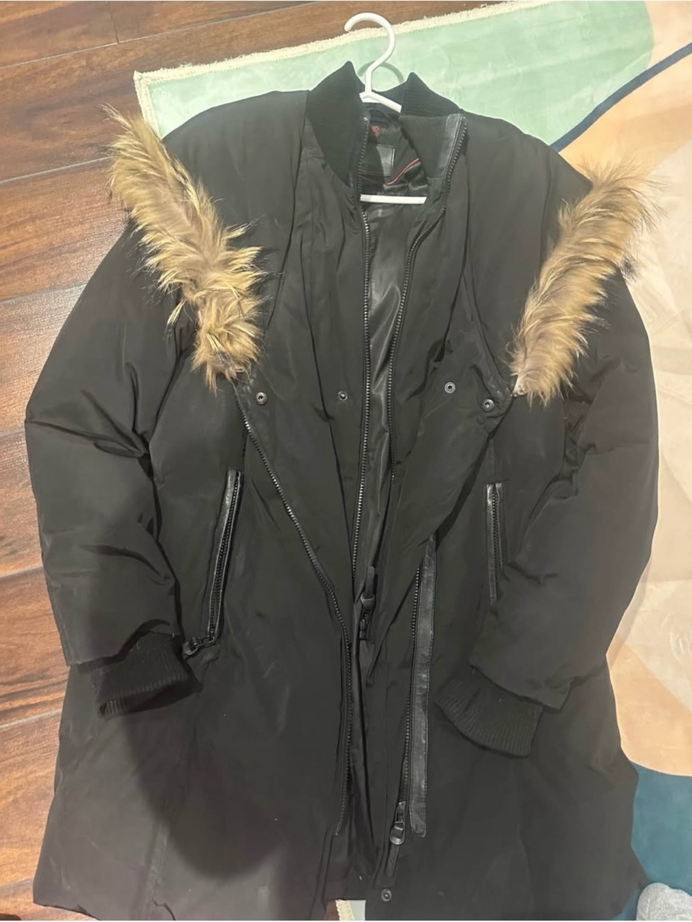 RUDSAK Black Faux-Fur Trim Long Winter Parka